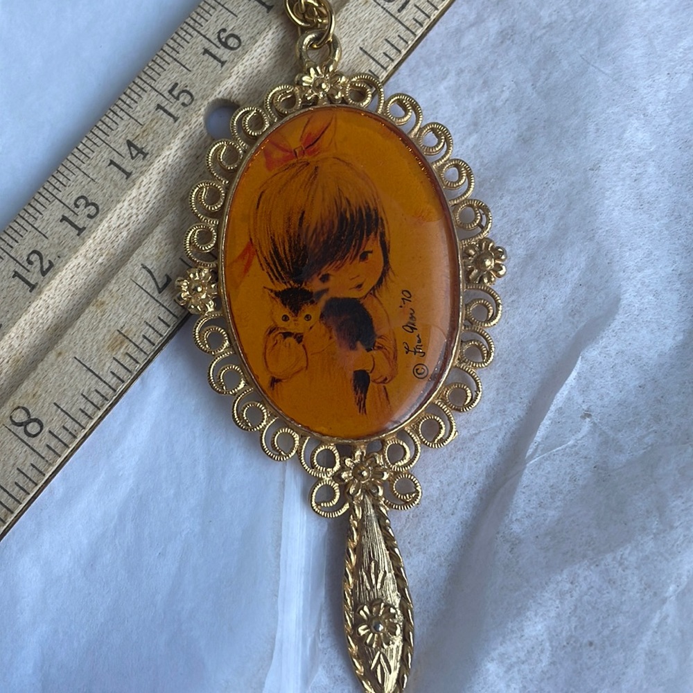 Vintage Fran Mar moppets hand mirror pendant necklace